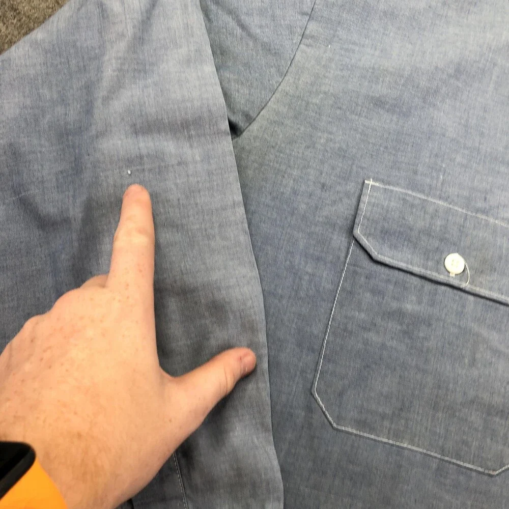 Vintage Dickies Shirt Mens XL Blue Long Sleeve Chambray Button Workwear Pockets